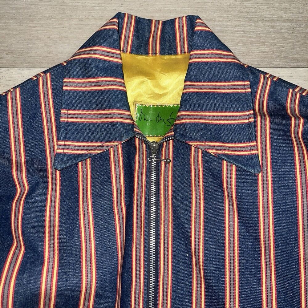 Vintage San Francisco Designer Striped Zip Jacket Gold Satin Lining Handmade USA - Picture 9 of 11